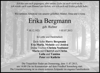 Traueranzeige von Erika Bergmann von Neue Presse Coburg