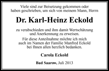 Traueranzeige von Dr. Karl-Heinz Eckold von Südthüringer Presse