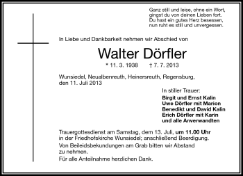 Traueranzeige von Walter Dörfler von Frankenpost