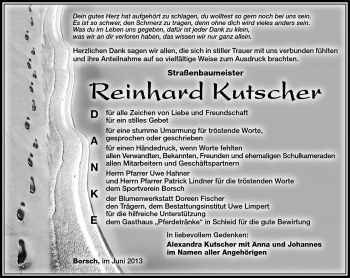 Traueranzeige von Reinhard Kutscher von Südthüringer Presse