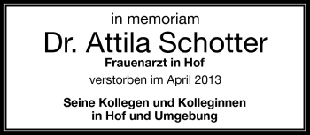 Traueranzeige von Schotter Attila von Frankenpost