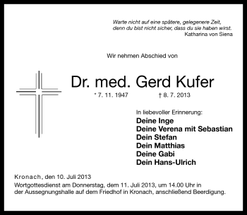 Traueranzeige von Gerd Kufer von Neue Presse Coburg