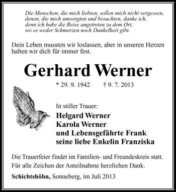 Traueranzeige von Gerhard Werner von Südthüringer Presse