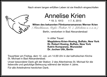 Traueranzeige von Annelise Krien von Frankenpost