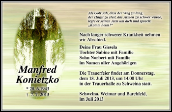 Traueranzeige von Manfred Konietzko von Südthüringer Presse