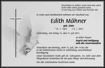 Traueranzeige von Edith Mähner von Frankenpost