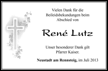 Traueranzeige von René Lutz von Südthüringer Presse