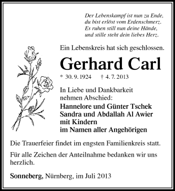 Traueranzeige von Gerhard Carl von Südthüringer Presse