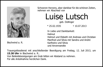 Traueranzeige von Luise Lutsch von Neue Presse Coburg
