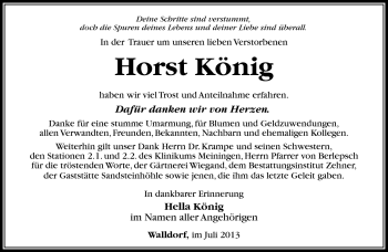 Traueranzeige von Horst König von Südthüringer Presse