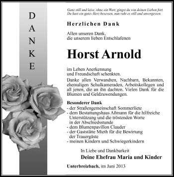 Traueranzeige von Horst Arnold von Südthüringer Presse