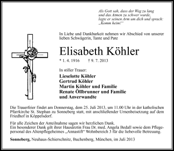 Traueranzeige von Elisabeth Köhler von Südthüringer Presse