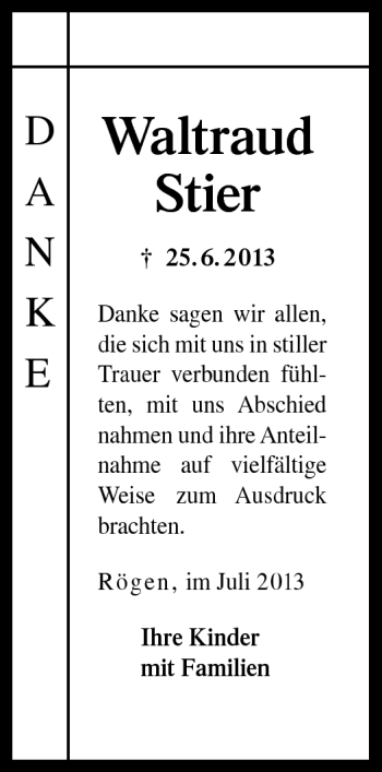 Traueranzeige von Waltraud Stier von Neue Presse Coburg