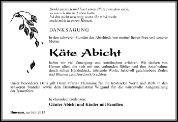 Traueranzeige von Käte Abicht von Südthüringer Presse