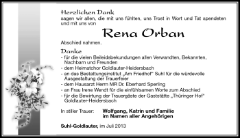 Traueranzeige von Rena Orban von Südthüringer Presse