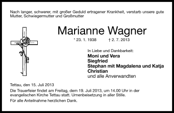 Traueranzeige von Marianne Wagner von Neue Presse Coburg