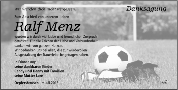 Traueranzeige von Ralf Menz von Südthüringer Presse