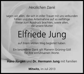 Traueranzeige von Elfriede Jung von Neue Presse Coburg