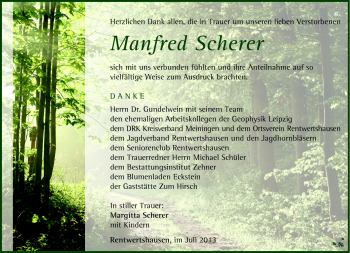 Traueranzeige von Manfred Scherer von Südthüringer Presse