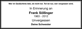 Traueranzeige von Frank Söllinger von Frankenpost