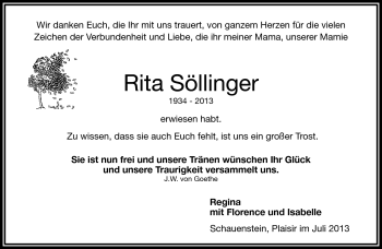 Traueranzeige von Rita Söllinger von Frankenpost