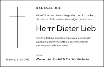 Traueranzeige von Dieter Lieb von Neue Presse Coburg
