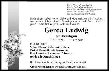 Traueranzeige von Gerda Ludwig von Südthüringer Presse
