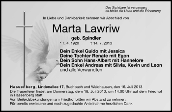 Traueranzeige von Marta Lawriw von Neue Presse Coburg
