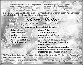 Traueranzeige von Dieter Möller von Südthüringer Presse