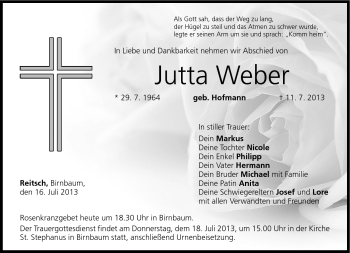 Traueranzeige von Jutta Weber von Neue Presse Coburg