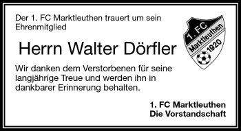 Traueranzeige von Walter Dörfler von Frankenpost