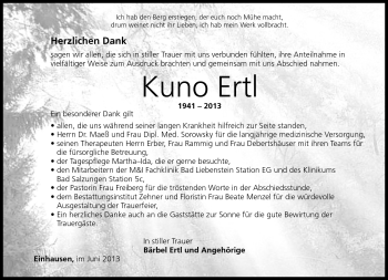 Traueranzeige von Kuno Ertl von Südthüringer Presse