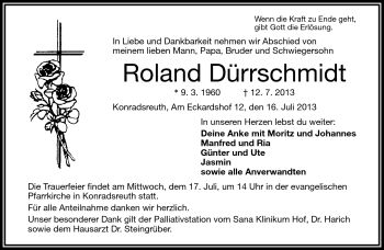 Traueranzeige von Roland Dürrschmidt von Frankenpost