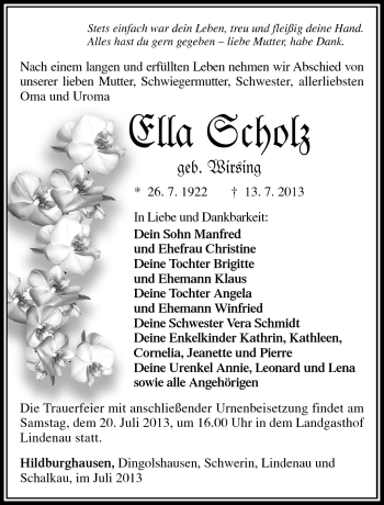 Traueranzeige von Ella Scholz von Südthüringer Presse