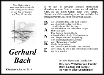 Traueranzeige von Gerhard Bach von Südthüringer Presse