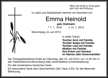 Traueranzeige von Emma Heinold von Frankenpost