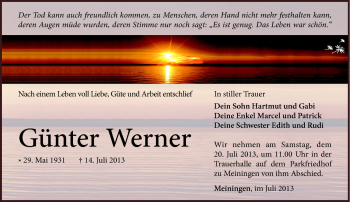 Traueranzeige von Günter Werner von Südthüringer Presse