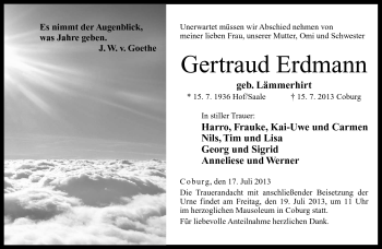 Traueranzeige von Gertraud Erdmann von Neue Presse Coburg