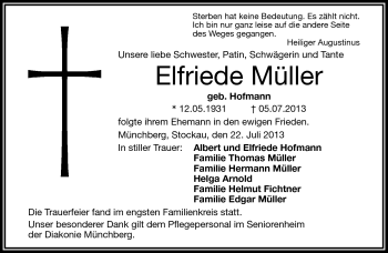 Traueranzeige von Elfriede Müller von Frankenpost