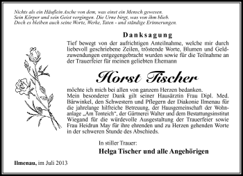 Traueranzeige von Horst Tischer von Südthüringer Presse