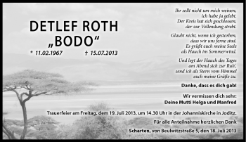 Traueranzeige von Detlef Roth von Frankenpost