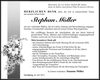 Traueranzeige von Stephan Möller von Südthüringer Presse