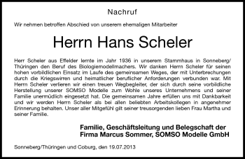 Traueranzeige von Hans Scheler von Neue Presse Coburg