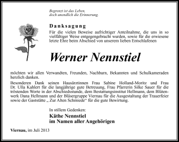 Traueranzeige von Werner Nennstiel von Südthüringer Presse