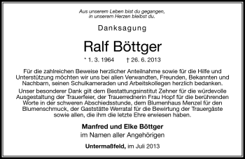Traueranzeige von Ralf Böttger von Südthüringer Presse