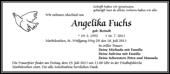 Traueranzeige von Angelika Fuchs von Frankenpost