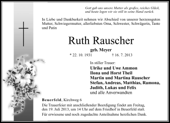 Traueranzeige von Ruth Rauscher von Neue Presse Coburg