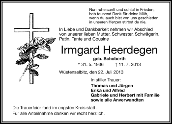 Traueranzeige von Irmgard Heerdegen von Frankenpost