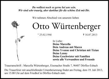 Traueranzeige von Otto Würtenberger von Neue Presse Coburg