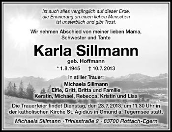 Traueranzeige von Karla Sillmann von Südthüringer Presse